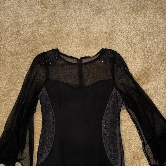 Adrianna Papell Womens 10 Crepe and Point D'esprit Gown Black Embroidered Sheer - Picture 9 of 9